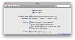 Warp preference pane.